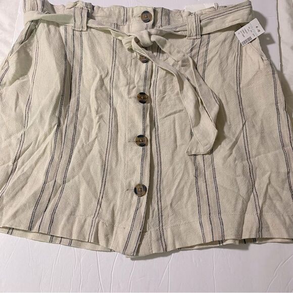 Maurices neutral Stripe Tie front button up linen blend summer skirt 12 nwt - Picture 2 of 10